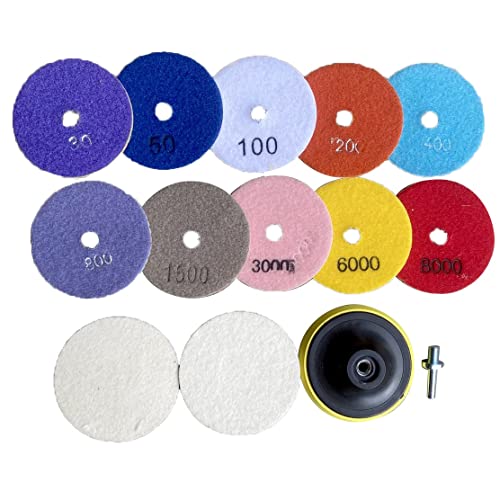 Diamond Polishing Pads 4 Inch 10 Packs 3/8"-11 Backer Pad Granite Polishing Kit Marble Polishing Kit Diamond Sanding Pads Granite Polishing Pads Concrete Polishing Pads Tile Polishing Pads For Grinder