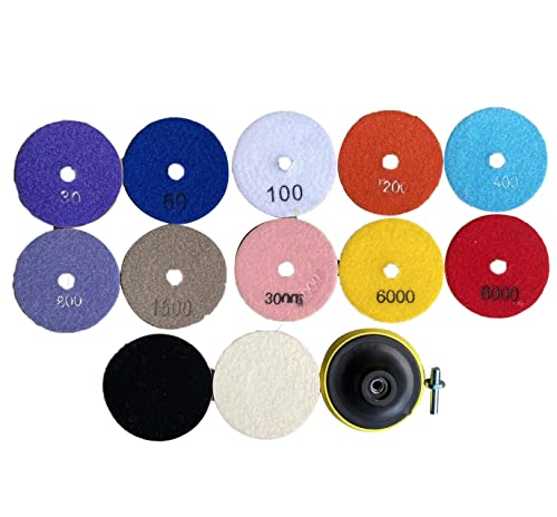 Diamond Polishing Pads 4 Inch 10 Packs 3/8"-11 Backer Pad Granite Polishing Kit Marble Polishing Kit Diamond Sanding Pads Granite Polishing Pads Concrete Polishing Pads Tile Polishing Pads For Grinder