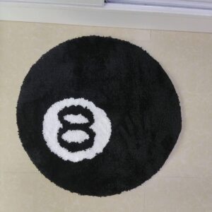 Lotus Atelier 8 Ball Hypebeast Rug Alt | Area Rugs for Bedroom & Rugs for Living Room Decor | Aesthetic Preppy Room Decor | Soft & Fluffy Black Rug Bedroom Decor (24 in.)