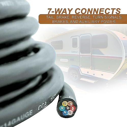 12vMax Electronics 14 Gauge 7 Way Conductor Extension RV Trailer Wire Cable Wiring Insulated - 25 Feet 14/7, CCA Copper Clad Aluminum