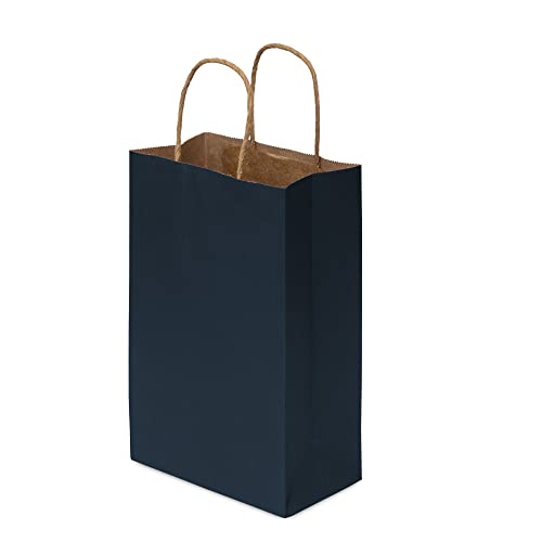 Blue Gift Bags with Handles - 6x3x9 Inch 50 Pack Medium Navy Blue Gift Bags with Handles, Colored Kraft Paper Shopping Totes for Gift Wrapping, Wedding & Event Guests, Small Business, Retail, in Bulk