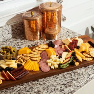 Large Acacia Serving Board with Handles, 36 x 12 Inch Rectangular Charcuterie Platter, Natural Wood Server for Meat, Cheese Board, and Party Appetizers, Extra Long 3ft