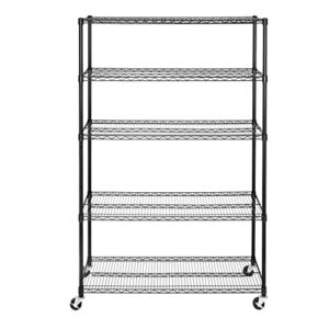 Seville Classics UltraDurable Heavy Duty NSF Solid Steel Wire Rack Storage Unit, Organizer for Garage, Warehouse, Office, Restaurant, Classroom, Kitchen, Black, 5-Tier Shelving, 48" W x 18" D