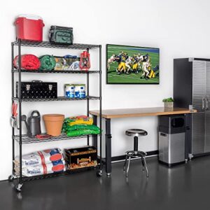 Seville Classics UltraDurable Heavy Duty NSF Solid Steel Wire Rack Storage Unit, Organizer for Garage, Warehouse, Office, Restaurant, Classroom, Kitchen, Black, 5-Tier Shelving, 48" W x 18" D