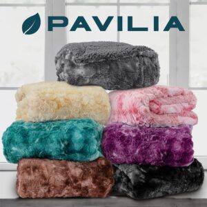 PAVILIA Faux Fur King Bed Blanket Tie-Dye Black, Soft Fuzzy Warm Sherpa Blanket for Bed, Fluffy Plush Thick Fleece Throw Blanket for Couch Sofa, Reversible Furry Shaggy Large Blanket, Black 90x108