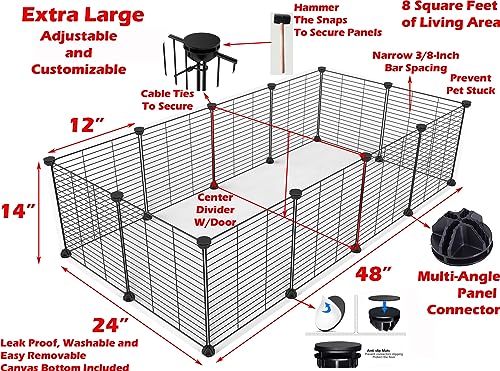 48" Extra Large Guinea Pig Dwarf Rabbit Habitat Yard Hamster Turtle Critters Cage Center Divider with Door Mice Bunny Hedgehog Enclosure with Waterproof Bottom Canvas