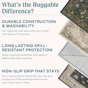 RUGGABLE Damali Washable Rug - Boho Vintage Area Rug for Living Room, Bedroom, Dining Room and Kitchen - Stain & Water Resistant, Pet & Child Friendly - Black & White 2'x3' (Standard Pad)