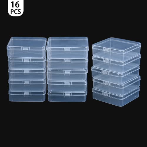 Pure Future 16 Pieces Small Plastic Bead Storage Containers and Organizer Transparent Boxes with Hinged Lid, Clear Craft Supply Box for DIY Art Craft Accessor, Jewelry, Diamonds(3.3*3.3*1 Inches)