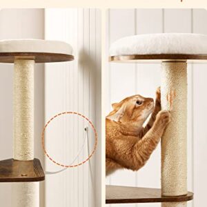 Feandrea WoodyWonders Cat Tree, 65-Inch Modern Cat Tower for Indoor Cats, Multi-Level Cat Condo with 5 Scratching Posts, Perch, Washable Removable Cushions, Cat Furniture, Rustic Brown UPCT166X01