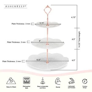 AsherKeep 3 Tier Cupcake Stand - Dessert Table Display Set, Tiered Serving Cake Tray, White Embossed Dessert Stand, Parties Serving Plate, Decorative Centerpiece to Any Occasion - (Round)