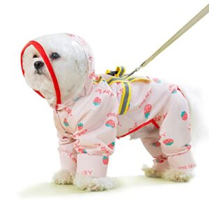 mitili cute puppy dog raincoat four-legged waterproof all-inclusive with hat,waterproof rain jacket with night reflective strip small medium dogs pet poncho clothes (xs(back length:7-10"), pink)