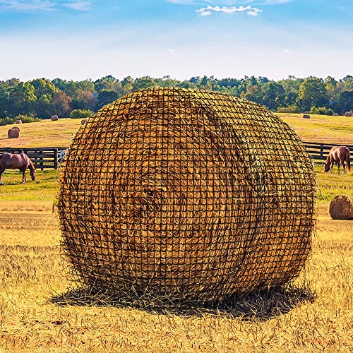 Bloomoak Large Round Bale Hay Net for Horses, 5 * 5 Feet Slow Feed Hay Net Feeder for Livestocks, with 1.5" Hole