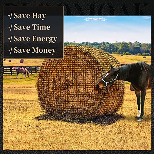 Bloomoak Large Round Bale Hay Net for Horses, 5 * 5 Feet Slow Feed Hay Net Feeder for Livestocks, with 1.5" Hole