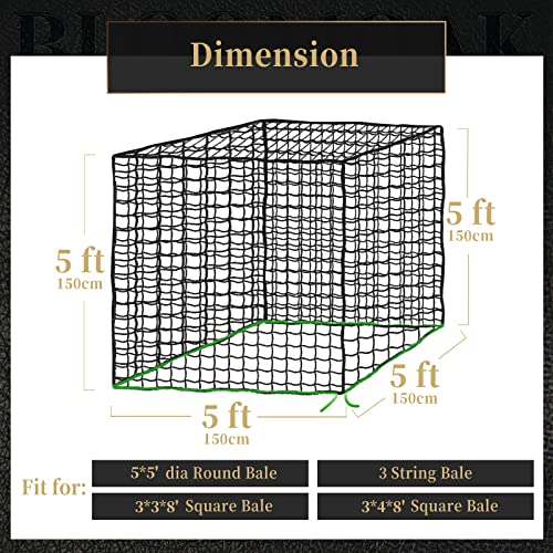 Bloomoak Large Round Bale Hay Net for Horses, 5 * 5 Feet Slow Feed Hay Net Feeder for Livestocks, with 1.5" Hole