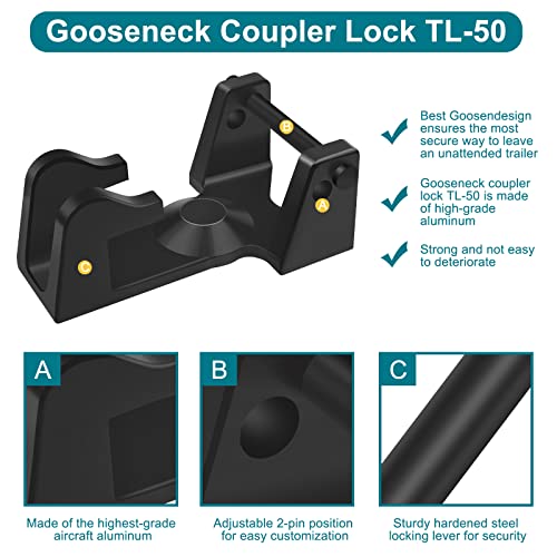 MARKETTY Gooseneck Trailer Lock, Gooseneck Lock Model TL-50 Coupler Lock, Gooseneck-Style Coupler Lock is Intended for Use with Heavy Trailers, Livestock Haulers, and RVs TL-50-Black