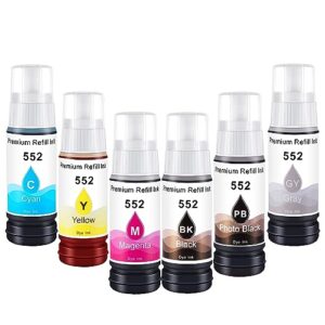 storcfe 552 refill ink bottles replacement for epson 552 t552 t552920 used for epson ecotank photo et-8550 et-8500 printers (1black, 1photo black, 1cyan, 1magenta, 1yellow, 1gray, 6-pack)