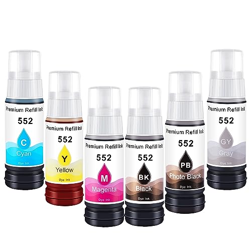 storcfe 552 Refill Ink Bottles Replacement for Epson 552 T552 T552920 Used for Epson EcoTank Photo ET-8550 ET-8500 Printers (1Black, 1Photo Black, 1Cyan, 1Magenta, 1Yellow, 1Gray, 6-Pack)