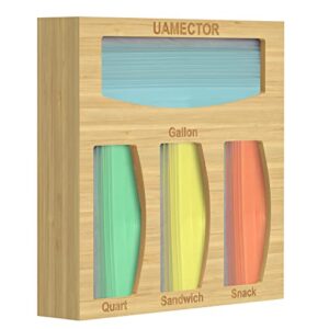 Uamector Bamboo Ziplock Bag Organizer for Drawer, Food Bags Dispenser Plastic Bags Holder for Kitchen, Hanging Baggie Container for Gallon Quart Sandwich or Snack Bag Trash Bags