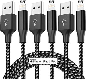 [apple mfi certified] 3pack 10ft nylon braided lightning cable fast charging cord compatible with iphone 13 12 11 pro max xr xs x 8 7 6 plus se and more