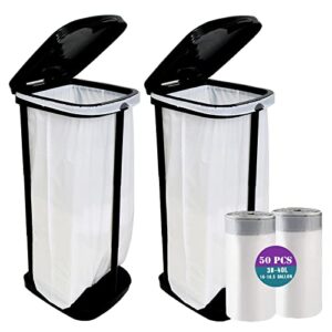 2pcs portable trash bag holder collapsible trash can with 50 pcs drawstring trash bags | expandable outdoor waste bins camping accessories for indoor outdoor rv picnic kitchen home use