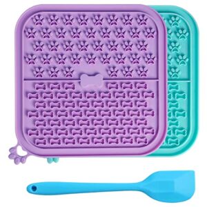 lick mat for dogs 2 pack non-slip slow feeders licking mat with suction cups for anxiety relief include one spatula for scooping out dog treat&cat food (purple&cyan)