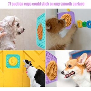 Lick Mat for Dogs 2 Pack Non-Slip Slow Feeders Licking Mat with Suction Cups for Anxiety Relief Include One Spatula for Scooping Out Dog Treat&Cat Food (Purple&Cyan)