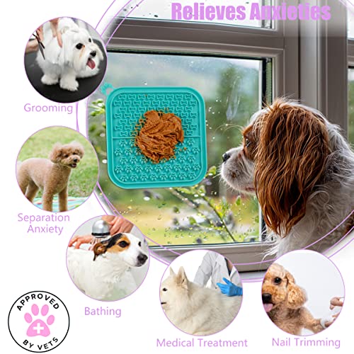 Lick Mat for Dogs 2 Pack Non-Slip Slow Feeders Licking Mat with Suction Cups for Anxiety Relief Include One Spatula for Scooping Out Dog Treat&Cat Food (Purple&Cyan)