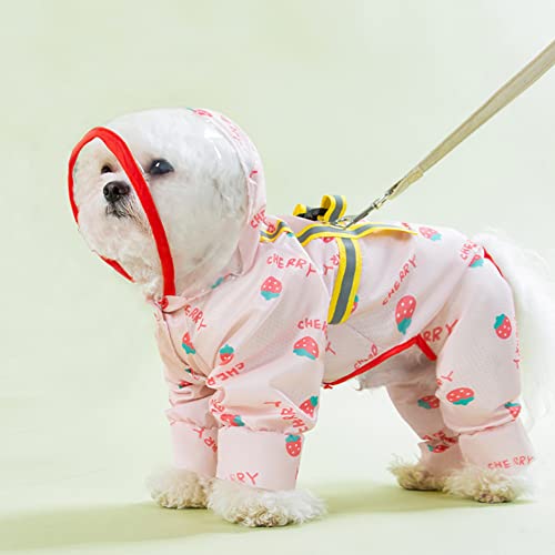 Mitili Cute Puppy Dog Raincoat Four-Legged Waterproof All-Inclusive with Hat,Waterproof Rain Jacket with Night Reflective Strip Small Medium Dogs Pet Poncho Clothes (S(Back Length:10-12"), Pink)