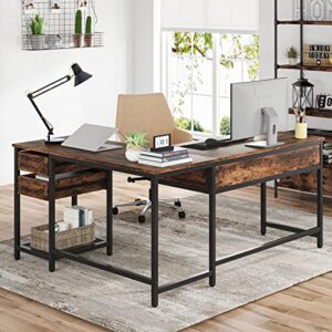 Tribesigns L Shaped Desk with Drawers, Corner Desk with Lift Top, 59 Inch Large Computer Desk, Standing Desk Height Adjustable with Storage Shelf for Home Office, Rustic Brown