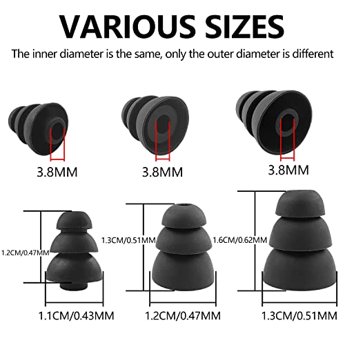 TORMEN Triple Flange Replacement Ear Tips Sleeves, Conical Silicone  Earbuds Noise Eartips Compatible for Inside Diameter 4mm-5mm in-Ear Earphones [S/M/L 3 Size] (6 Pairs, Black)