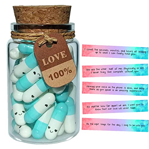 Long Distance Relationship Gifts Prewritten Message In Capsule Lovely Notes Birthday Anniversary Valentines Day Gifts for Her Him Boyfriend Girlfriend (Long Distance 50pcs)