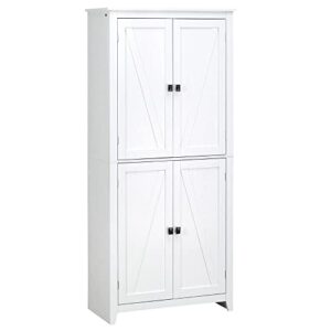 homcom 72" freestanding 4-door kitchen pantry, storage cabinet organizer with 4-tiers, and adjustable shelves, white