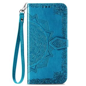 samsung galaxy a23 5g case, samsung a23 5g wallet case for women men, durable pu leather rfid blocking magnetic flip wrist strap card holder phone case for galaxy a23 5g / a23 (blue)