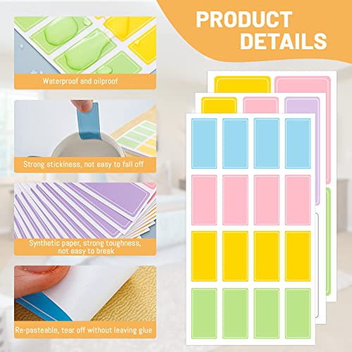 Rectangular Assorted Color Waterproof Removable Labels Self-Adhesive Name Label Stickers for Office School Supplies, Water Bottles, Daycare, Food Containers Classification Mark Name Sticker (260)