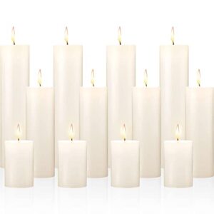 4 sets 12 pieces ivory pillar candles dripless unscented candles paraffin wax tall candles for relaxation wedding spa birthday holiday bath party restaurant home decor, 2'' x 3'', 2'' x 6'', 2'' x 9''