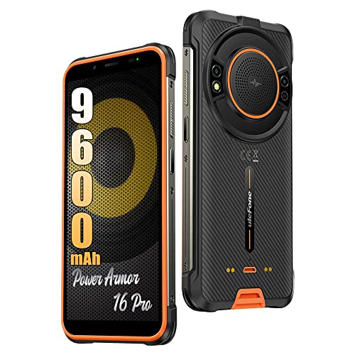 Ulefone Power Armor 16 Pro Rugged Smartphone 2023, 9600mAh Battery Android 12 4GB+64GB Waterproof Cell Phone, 16MP Camera+8MP Camera, 5.93" HD+ Screen Dual SIM 4G Rugged Phone NFC GPS OTG FM, Orange