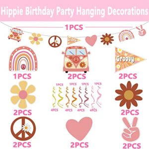 UOMNICUE 20PCS Hippie Party Decorations Groovy Retro Hippie Boho Rainbow Daisy Flower Party Theme Hanging Swirl Banner Party Supplies for Home Ceiling Streamers Birthday 60s 70s Retro Party Favors