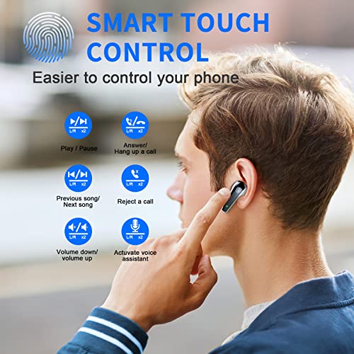 Renimer Wireless Earbud, Bluetooth 5.3 Headphones in Ear with Immersive Sound, Bluetooth Earbud Dual LED Display Wireless Earphones IP7 Waterproof Ear bud, 35H Playtime, Noise Cancelling, USB-C, White