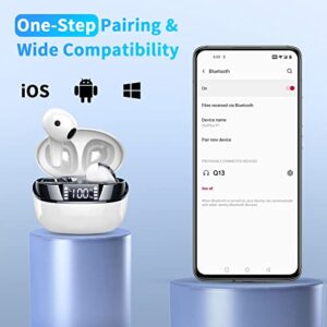 Renimer Wireless Earbud, Bluetooth 5.3 Headphones in Ear with Immersive Sound, Bluetooth Earbud Dual LED Display Wireless Earphones IP7 Waterproof Ear bud, 35H Playtime, Noise Cancelling, USB-C, White