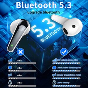 Renimer Wireless Earbud, Bluetooth 5.3 Headphones in Ear with Immersive Sound, Bluetooth Earbud Dual LED Display Wireless Earphones IP7 Waterproof Ear bud, 35H Playtime, Noise Cancelling, USB-C, White