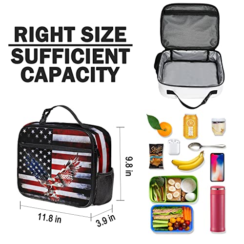 Black Eagle Insulation Lunch Bag with Locking Hand Strap Durable Waterproof Lunch Box High Capacity Lunch Tote Bag with Pockets for Boy Gir Women Men