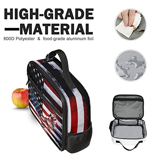 Black Eagle Insulation Lunch Bag with Locking Hand Strap Durable Waterproof Lunch Box High Capacity Lunch Tote Bag with Pockets for Boy Gir Women Men