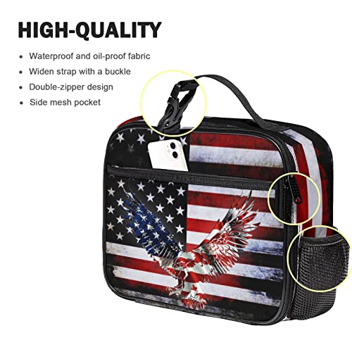 Black Eagle Insulation Lunch Bag with Locking Hand Strap Durable Waterproof Lunch Box High Capacity Lunch Tote Bag with Pockets for Boy Gir Women Men