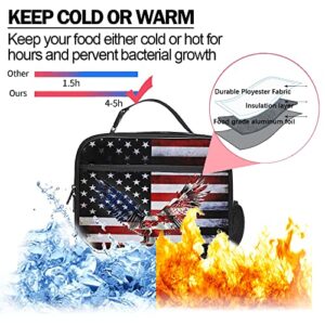 Black Eagle Insulation Lunch Bag with Locking Hand Strap Durable Waterproof Lunch Box High Capacity Lunch Tote Bag with Pockets for Boy Gir Women Men