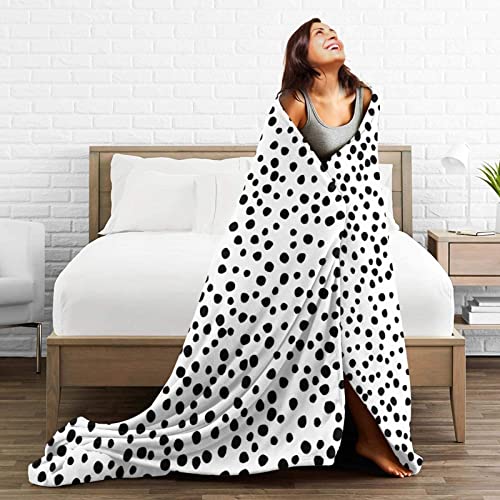 Black White Polka Dots Blanket for Adults Women Soft Flannel Throw Blankets Lightweight Warm Leg Blanket for Winter Couch Bed 50 x 60 in