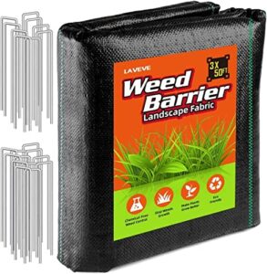 laveve 3ft x 50ft weed barrier landscape fabric, 3.2oz premium heavy-duty gardening weed control mat, ground cover for gardening, farming