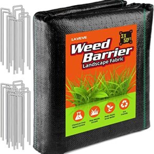 LAVEVE 3FT x 50FT Weed Barrier Landscape Fabric, 3.2oz Premium Heavy-Duty Gardening Weed Control Mat, Ground Cover for Gardening, Farming