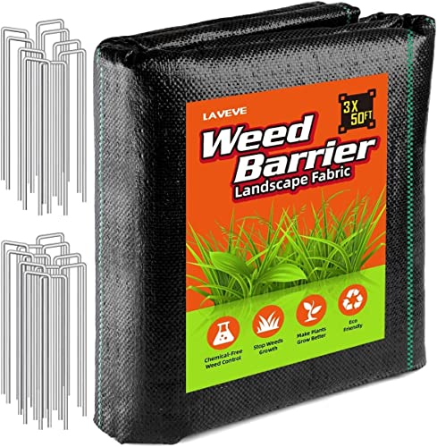 LAVEVE 3FT x 50FT Weed Barrier Landscape Fabric, 3.2oz Premium Heavy-Duty Gardening Weed Control Mat, Ground Cover for Gardening, Farming