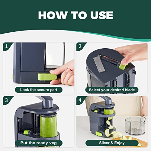 Kitexpert Vegetable Spiralizer With 4-in-1 Rotating Blades, Zucchini Noodle Maker with Strong Suction Cup, Zoodles for Veggies Noodles and Potato, Multipurpose Slicer