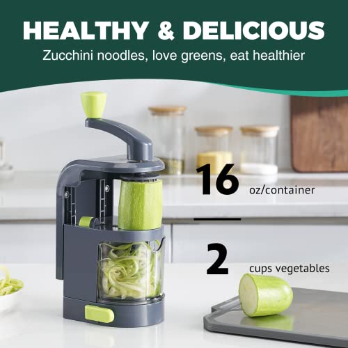 Kitexpert Vegetable Spiralizer With 4-in-1 Rotating Blades, Zucchini Noodle Maker with Strong Suction Cup, Zoodles for Veggies Noodles and Potato, Multipurpose Slicer